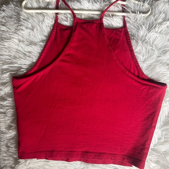 H&M Red halter top w/ double white lines on the side - Picture 2 of 3